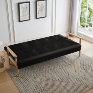 Futón Sofá Cama 3 cuerpos Amelia - Ecocuero Negro-sillasin-living-hogar-90667