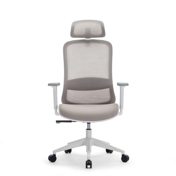 Silla ergonómica BKN gris con cabecero, vista frontal