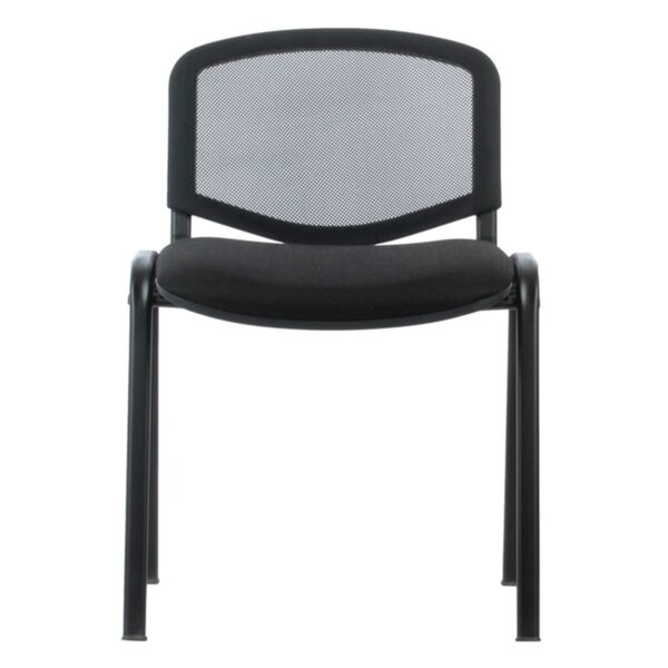 Silla de visita Isonet negra, vista frontal, respaldo en malla y estructura de 4 patas