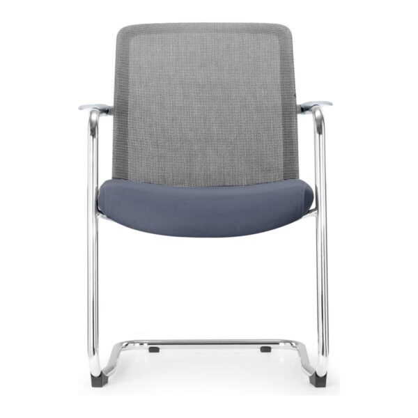 Silla de visita Koi trineo gris, vista frontal, respaldo en malla y base cromada