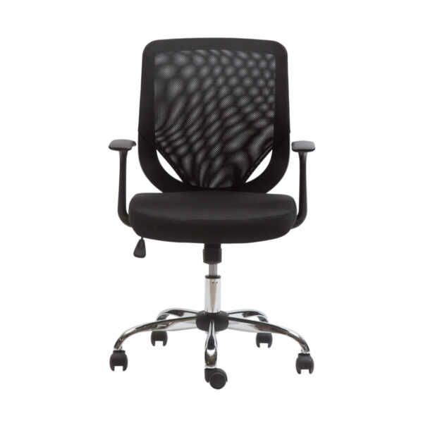 Silla de Oficina Bend de brazo fijo, negra, respaldo de malla y base de cinco ruedas