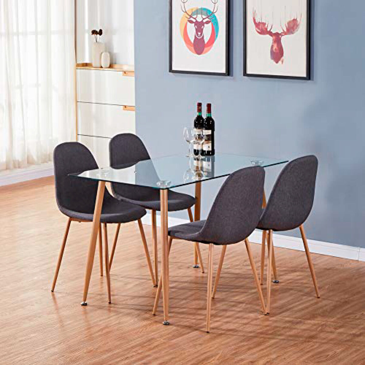 Mesa Rectangular 4 Puestos en Vidrio y Pata Tipo Madera 120x80 cm