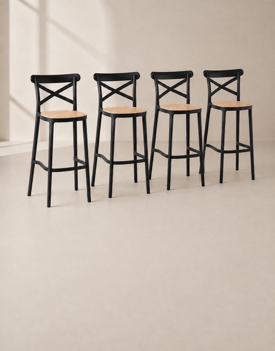 Pack 4 Taburetes Bar Crossback Negra